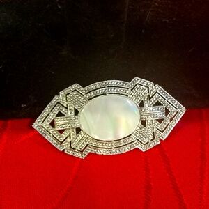 Vintage Silver tone and Mother of Pearl Brooch